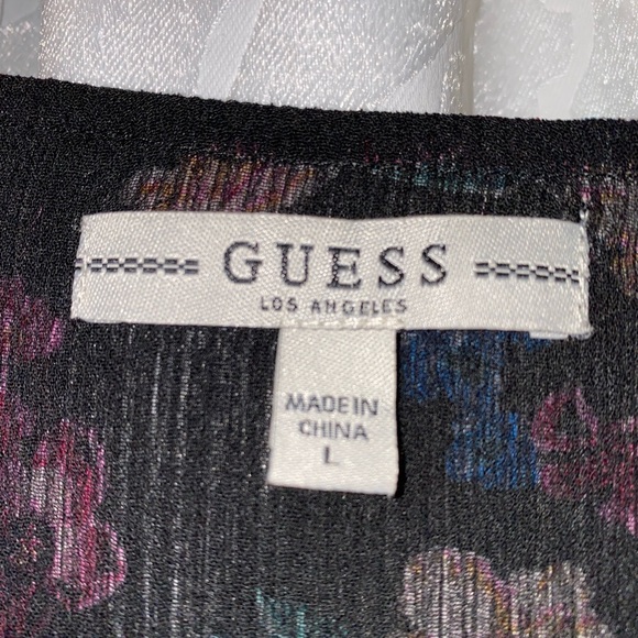 Guess Floral Bell Sleeve Wrap Top L - Picture 2 of 3